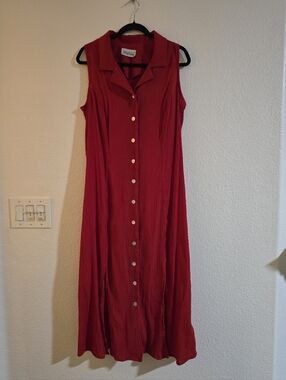 "Lady Dorby"   Sleeveless Red Button-Front Maxi Dress Size L/XL
